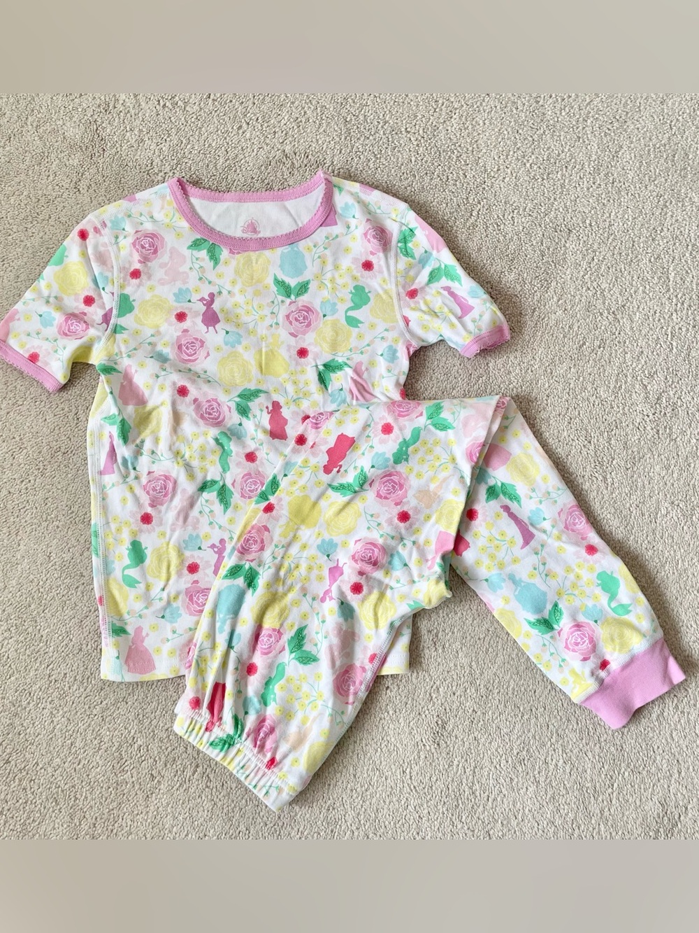 Disney store Girls White pink yellow Floral Princess Pajama Set size 10 nwot